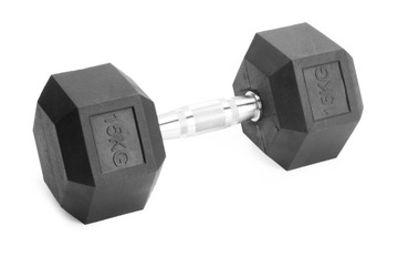 Hantle stałe 1x15kg żeliwne gumowane 15kg HEX do treningu SOLIDNE
