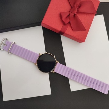 Zegarek damski LED fioletowy złoty silikonowy data delikatny na Prezent