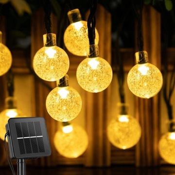 Girlanda Świetlna LED Lampki Ogrodowe Białe Ciepłe Solarna Łańcuch 30szt