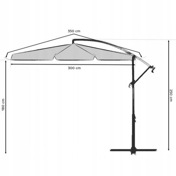 Большой складной садовый зонт со штангой, 6 сегментов, Ø 350см.