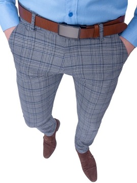 Spodnie męskie eleganckie szare w kratę r. 33