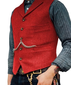 Men's Suit Vest Brown Wedding Wool Tweed Business
