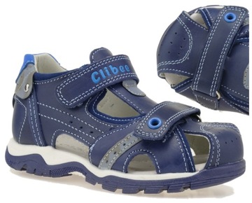 SKÓRZANE SANDAŁY CHŁOPIĘCE BUTY DZIECIĘCE KRYTE SANDAŁKI NA RZEPY R. 25