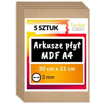 Płyta MDF do cięć laserem grawerowania wycinania dekoracji 3mm A4 x 5 szt