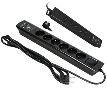 PRZEDŁUŻACZ USB ANTYPRZEPIĘCIOWY 6xGn 2xUSB 3m