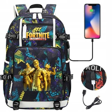 PLECAK TORNISTER FORTNITE DUŻY A4 WODOODPORNY USB