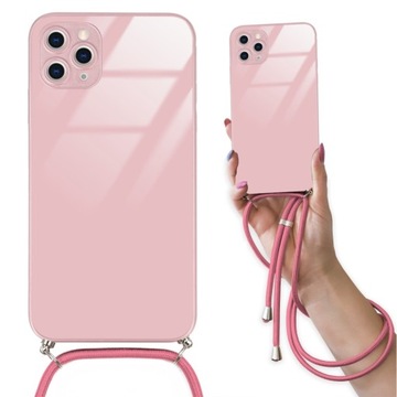 Etui CROSSGLAM do IPHONE 11 PRO MAX GLASS RÓŻOWY Pastelowy Case na Sznurku