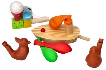 DMUCHAWKA ŁÓDKA Z BALONEM PTASZKI GLINIANE ZESTAW LOGOPEDYCZNY ĆWICZ ODDECH