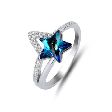 Nowy srebrny pierścionek Pentagram S925 Blue Star dla kobiet