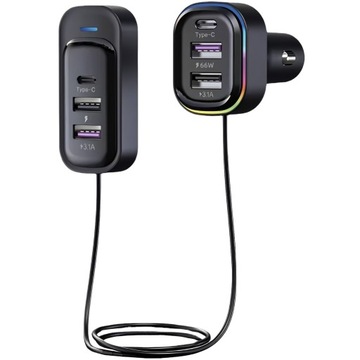 АВТОМОБИЛЬНОЕ ЗАРЯДНОЕ УСТРОЙСТВО 4x USB 2x USB-C тип C PD 66 Вт РАЗВЕТВИТЕЛЬ БЫСТРО МОЩНЫЙ