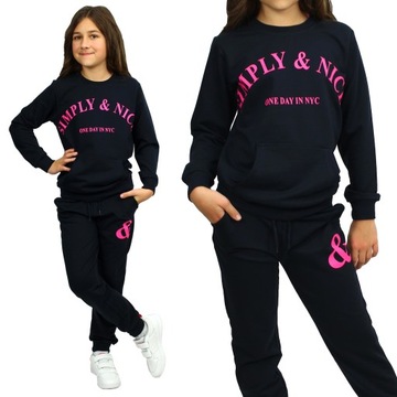 KOMPLET Dresowy NAPIS Bluza KANGURKA Wygodny 146