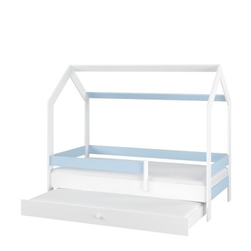 Łóżko dziecięce DOMEK PODWÓJNE BABY BOO 160x80 BIAŁY GŁADKI + NIEBIESKI