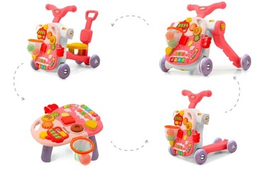 ROWER PCHACZ HULAJNOGA JEŹDZIK STOLIK EDUKACYJNY 4W1 RÓŻOWY