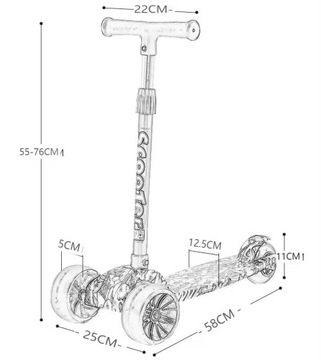ТРЕХКОЛЕСНЫЙ БАЛАНСИРОВОЧНЫЙ САМОКАТ СО СВЕТОДИОДНЫМИ КОЛЕСАМИ ГРАФИТТИ 50 кг, складной, усиленный