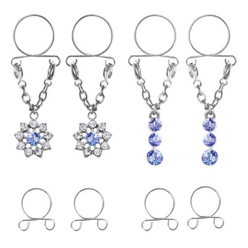 Pack of 8 Rhinestone Rings Adjustable Non Pierced