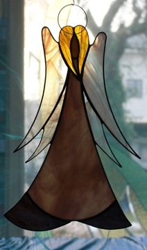 Anioł witrażowy Tiffany pro, duży, liliowy