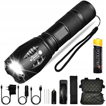 MOCNA LATARKA TAKTYCZNA LED LAMPA AKUMULATOROWA USB SURVIVALOWA PREZENT