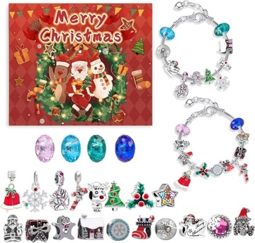 Zestaw do Robienia Bransoletek Charms Świąteczny Kalendarz Adwentowy 24szt