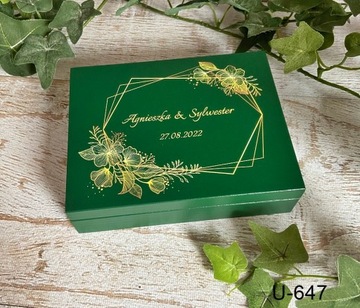 Коробка для обручальных колец, бутылочно-зеленый цвет, персонализированный золотой принт