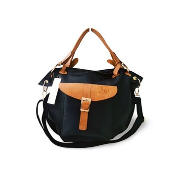 Laura Biaggi torebka shopper czarna z taupe z kieszenią