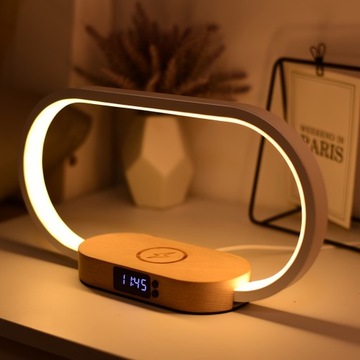 Wielofunkcyjna bezprzewodowa stacja ładująca 10 W, zegarek, lampa biurkowa LED