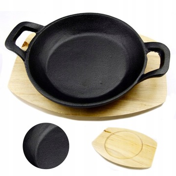 PATELNIA 15cm ŻELIWNA DO SMAŻENIA DESKA W ZESTAWIE