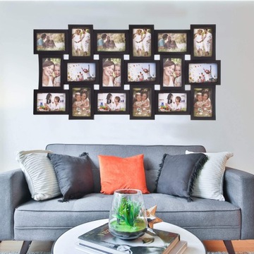 DUŻA RAMKA 18 ZDJĘĆ FOTORAMA 93x47 cm MULTI FOTO GALERIA KOLAŻ CZARNY