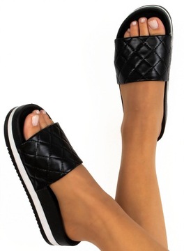 KLAPKI SKÓRZANE GRUBA PODESZWA CZARNE 38