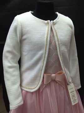 elegancki biały SWETER * złota lamówka * 140 cm
