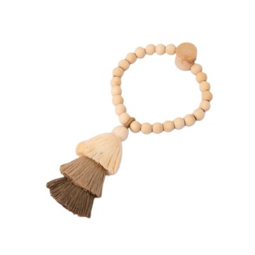 DREWNIANA KLAMRA MAGNES UPIĘCIE KORALE DO FIRAN CHWOST BOHO POMPON BEŻ BRĄZ