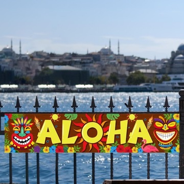 Baner o tematyce tropikalnej, letni baner imprezowy Aloha, styl fotograficzny B