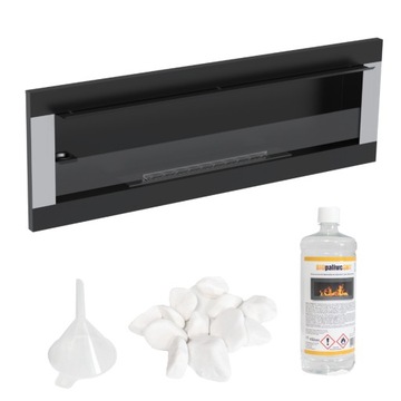 Biokominek OUZI Stalflex 1200x400x125mm czarny INOX wiszący podtynkowy