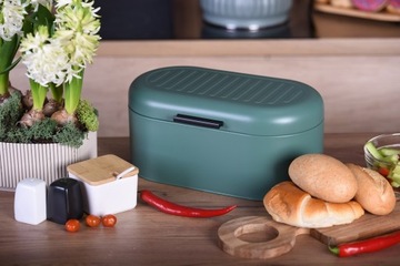 Хлебница, зеленый металлический контейнер для хлеба