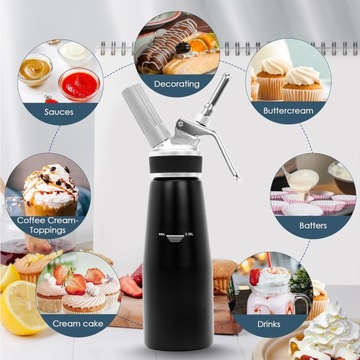 АЛЮМИНИЕВЫЙ СИФОН ДЛЯ ВЗБЕННЫХ СЛИВОК ОБЪЕМОМ 500 МЛ С 3 НАКОНЕЧНИКАМИ ИЗ НЕРЖАВЕЮЩЕЙ СТАЛИ