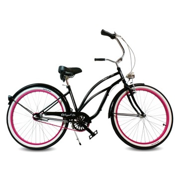 Rower beach Cruiser damski 26 LADY czarny biegi różowy ROYALBI shimano