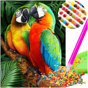 Haft Diamentowy PAPUGI Diamond Painting MOZAIKA 5D Wyklejanka Diamentowa