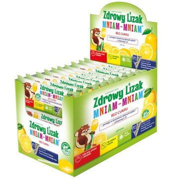 Zdrowy Lizak dla Dzieci Mniam-Mniam Bez Cukru Smak Cytrynowy 40 Sztuk