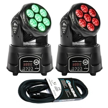 ZESTAW 2x GŁOWICA RUCHOMA GŁOWA LED WASH REFLEKTOR LED PAR 7x8W LED RGBW