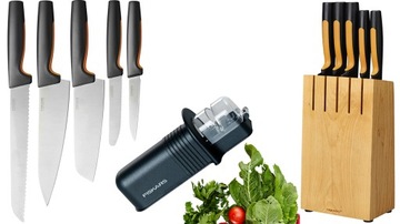 НАБОР FISKARS ИЗ 5 НОЖЕЙ В БЛОКЕ + ТОЧИЛКА