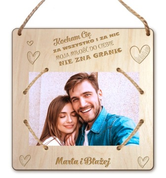 Drewniana ramka z grawerowanym imieniem NA WALENTYNKI GRAWER + ZDJĘCIE