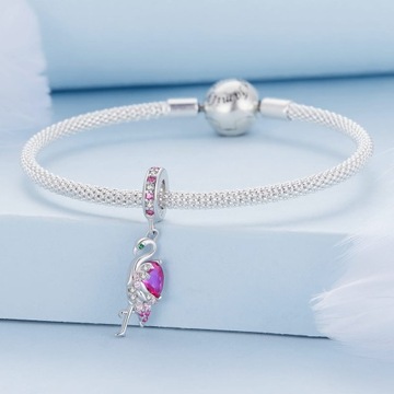 G588 Różowy flaming srebrny charms zawieszka beads