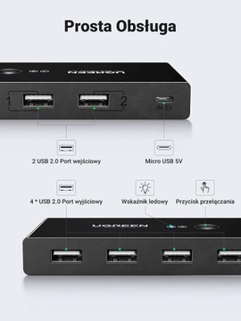 Переключатель KVM-переключатель USB 2.0 2 x 4 Принтер и т. д.