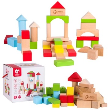 KLOCKI DREWNIANE UKŁADANKA MONTESSORI BOX XL 50szt EDUKACYJNE CLASSIC WORLD