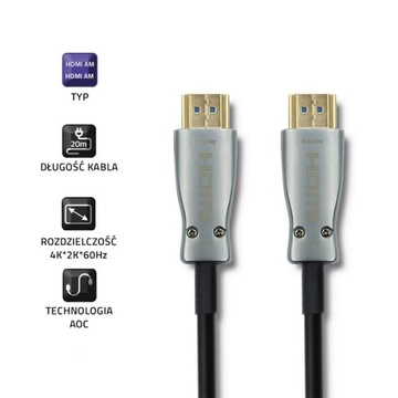 Кабель Qoltec HDMI v.2.0 A «папа» / «папа» / AOC / 20 м