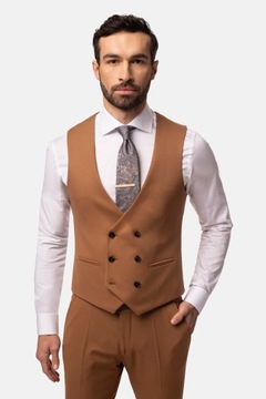 KAMIZELKA GARNITUROWA MĘSKA MORET SLIM FIT KARMELOWA DWURZĘDOWA 48