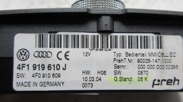 AUDI A6 C6 04-08 OVLÁDAČ PANEL ŘÍZENÍ MMI 4F1919610J