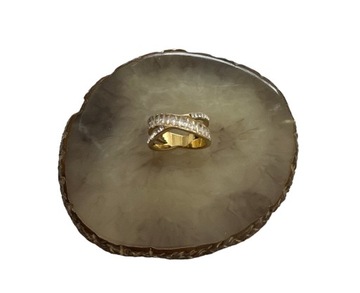 788 Złoty pierścionek obrączka szeroka CYRKONIE białe r 9/19mm