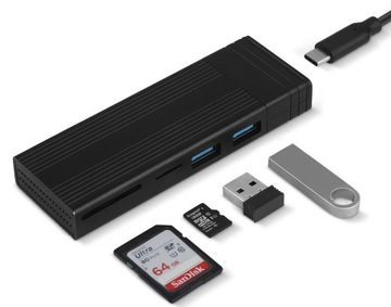 Корпус для диска M.2 NVME SSD 2в1 с USB 3.2 gen2 HUB + SD-кардридер