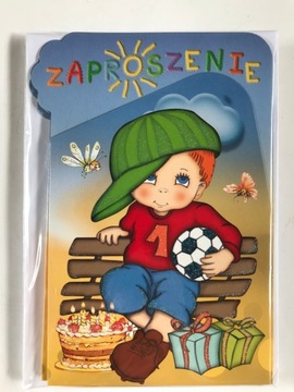 Zaproszenie urodzinowe koperta brokat chłopiec