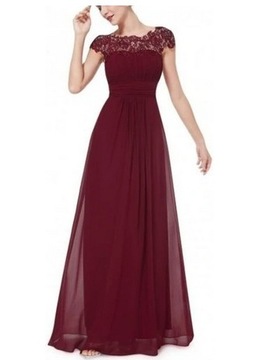 Sukienka maxi Ever Pretty Bordowa wieczorowa tiul S P15D40